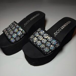 Rocket Dog Black Glitter Platform Sandals